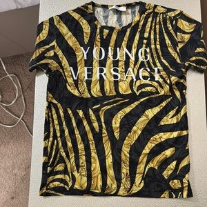 Versace Black and Gold Short Sleeve Tee with Zebra Print